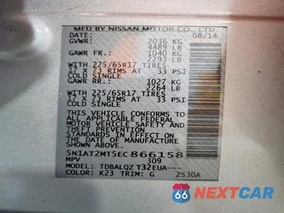 Zdjęcie 12 z 12 samochodu: 2014 NISSAN ROGUE SV VIN:5N1AT2MT5EC866158 - miniatura