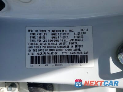 Zdjęcie 13 z 13 samochodu: 2017 HONDA ACCORD EXL VIN:1HGCR2F87HA305241 - miniatura