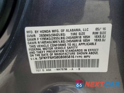 Zdjęcie 14 z 14 samochodu: 2016 HONDA PILOT EXL VIN:5FNYF6H58GB085816 - miniatura