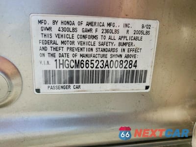 Zdjęcie 12 z 12 samochodu: 2003 HONDA ACCORD EX VIN:1HGCM66523A008284 - miniatura