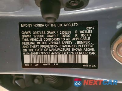 Zdjęcie 13 z 13 samochodu: 2017 HONDA CIVIC EX VIN:SHHFK7H55HU423262 - miniatura