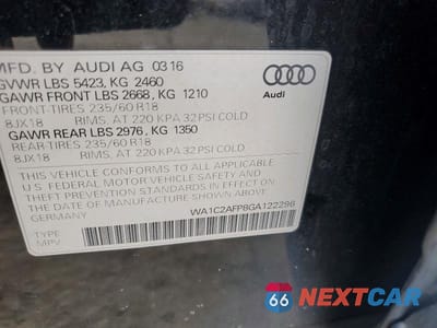 Zdjęcie 13 z 13 samochodu: 2016 AUDI Q5 PREMIUM VIN:WA1C2AFP8GA122296 - miniatura