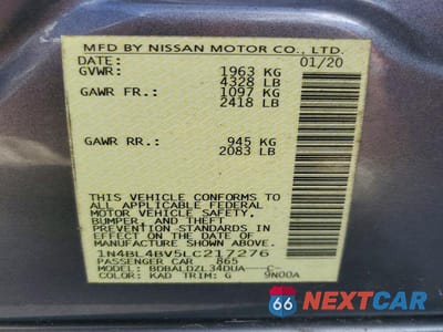 Zdjęcie 12 z 12 samochodu: 2020 NISSAN ALTIMA 2.5 S VIN:1N4BL4BV5LC217276 - miniatura