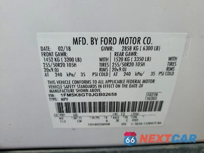 Zdjęcie 14 z 14 samochodu: 2018 FORD EXPLORER SPORT VIN:1FM5K8GT0JGB02658 - miniatura