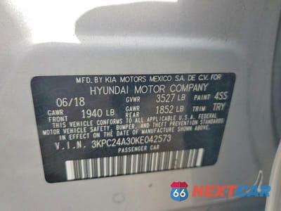 Zdjęcie 12 z 12 samochodu: 2019 HYUNDAI ACCENT SE VIN:3KPC24A30KE042573 - miniatura