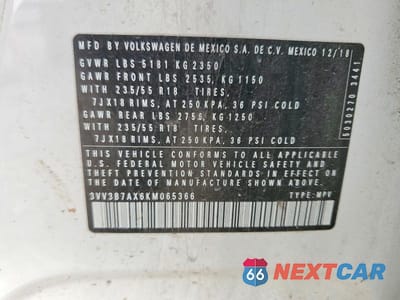 Zdjęcie 14 z 14 samochodu: 2019 VOLKSWAGEN TIGUAN SE VIN:3VV3B7AX6KM065366 - miniatura
