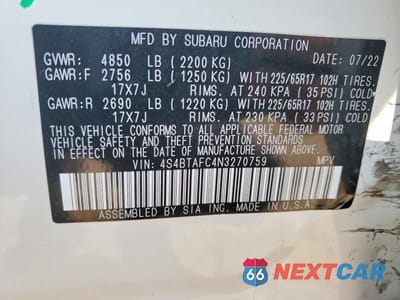 Zdjęcie 13 z 13 samochodu: 2022 SUBARU OUTBACK VIN:4S4BTAFC4N3270759 - miniatura