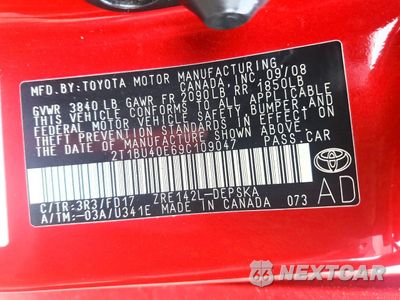 Zdjęcie 13 z 14 samochodu: 2009 TOYOTA COROLLA VIN:2T1BU40E69C109047 - miniatura
