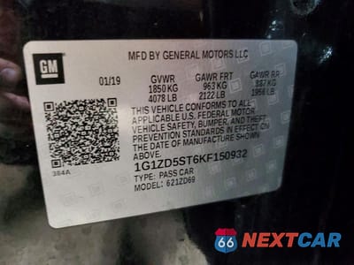 Zdjęcie 12 z 12 samochodu: 2019 CHEVROLET MALIBU LT VIN:1G1ZD5ST6KF150932 - miniatura