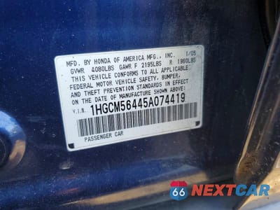 Zdjęcie 13 z 13 samochodu: 2005 HONDA ACCORD LX VIN:1HGCM56445A074419 - miniatura