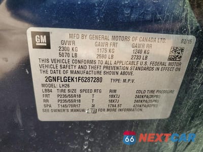 Zdjęcie 13 z 13 samochodu: 2015 CHEVROLET EQUINOX LT VIN:2GNFLGEK1F6287280 - miniatura