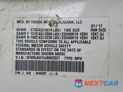 Zdjęcie 13 z 13 samochodu: 2018 HONDA ODYSSEY EXL VIN:5FNRL6H74JB025327 - miniatura