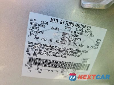Zdjęcie 12 z 12 samochodu: 2009 FORD EDGE SEL VIN:2FMDK38C99BB05655 - miniatura
