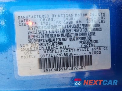 Zdjęcie 13 z 13 samochodu: 2023 NISSAN VERSA S VIN:3N1CN8DV1PL872609 - miniatura