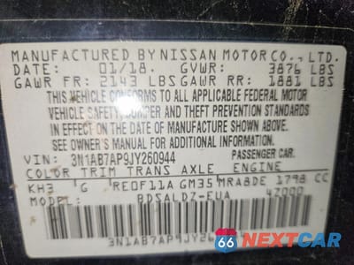 Zdjęcie 13 z 13 samochodu: 2018 NISSAN SENTRA SV VIN:3N1AB7AP9JY260944 - miniatura