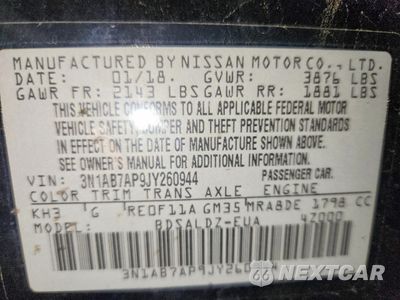 Zdjęcie 13 z 13 samochodu: 2018 NISSAN SENTRA SV VIN:3N1AB7AP9JY260944 - miniatura