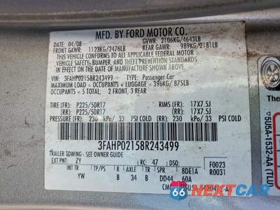 Zdjęcie 12 z 12 samochodu: 2008 FORD FUSION SEL VIN:3FAHP02158R243499 - miniatura