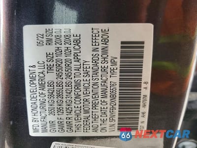 Zdjęcie 12 z 12 samochodu: 2022 HONDA PILOT SE VIN:5FNYF6H2XNB055767 - miniatura