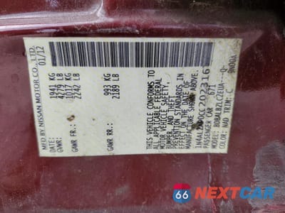 Zdjęcie 12 z 13 samochodu: 2012 NISSAN ALTIMA BASE VIN:1N4AL2AP0CC202316 - miniatura