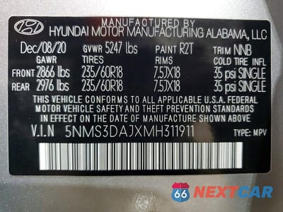 Zdjęcie 14 z 14 samochodu: 2021 HYUNDAI SANTA FE SEL VIN:5NMS3DAJXMH311911 - miniatura