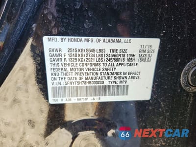 Zdjęcie 12 z 12 samochodu: 2017 HONDA PILOT EXLN VIN:5FNYF5H78HB000230 - miniatura