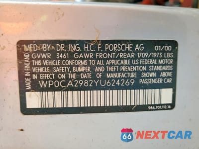 Zdjęcie 12 z 12 samochodu: 2000 PORSCHE BOXSTER VIN:WP0CA2982YU624269 - miniatura