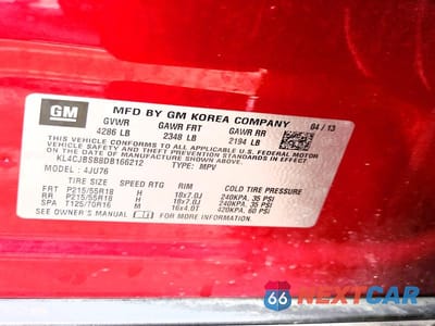 Zdjęcie 13 z 13 samochodu: 2013 BUICK ENCORE CONVENIENCE VIN:KL4CJBSB8DB166212 - miniatura