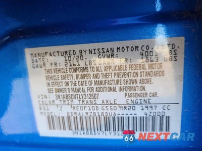 Zdjęcie 13 z 13 samochodu: 2020 NISSAN SENTRA SR VIN:3N1AB8DV7LY312607 - miniatura