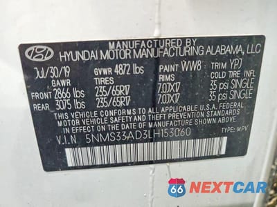 Zdjęcie 14 z 14 samochodu: 2020 HYUNDAI SANTA FE SEL VIN:5NMS33AD3LH153060 - miniatura