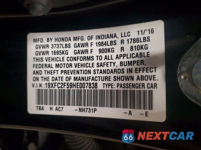 Zdjęcie 12 z 12 samochodu: 2017 HONDA CIVIC LX VIN:19XFC2F59HE007838 - miniatura