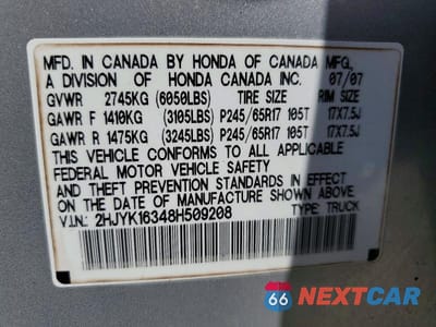 Zdjęcie 14 z 14 samochodu: 2008 HONDA RIDGELINE RTX VIN:2HJYK16348H509208 - miniatura