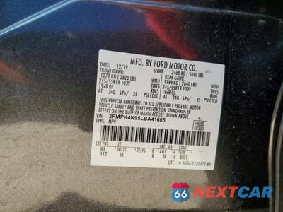 Zdjęcie 12 z 12 samochodu: 2020 FORD EDGE TITANIUM VIN:2FMPK4K95LBA41685 - miniatura