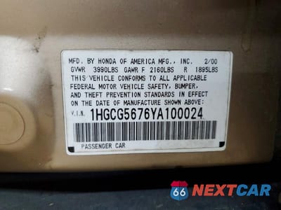 Zdjęcie 12 z 12 samochodu: 2000 HONDA ACCORD SE VIN:1HGCG5676YA100024 - miniatura