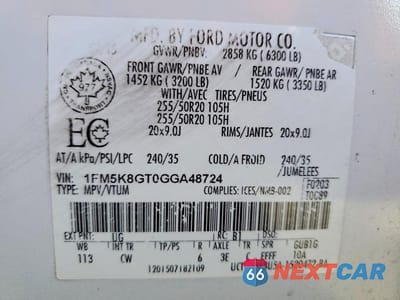 Zdjęcie 13 z 13 samochodu: 2016 FORD EXPLORER SPORT VIN:1FM5K8GT0GGA48724 - miniatura