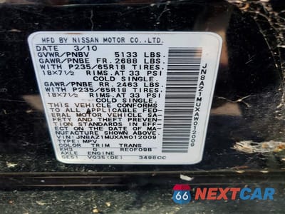 Zdjęcie 13 z 13 samochodu: 2010 NISSAN MURANO S VIN:JN8AZ1MUXAW012009 - miniatura