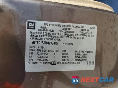 Zdjęcie 12 z 12 samochodu: 2008 GMC SIERRA C1500 VIN:2GTEC13J781277445 - miniatura