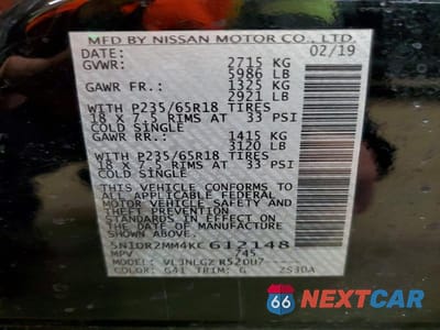Zdjęcie 14 z 14 samochodu: 2019 NISSAN PATHFINDER SL VIN:5N1DR2MM4KC612148 - miniatura