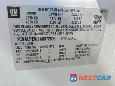 Zdjęcie 13 z 13 samochodu: 2010 CHEV EQUINOX LT VIN:2CNALPEW7A6372893 - miniatura