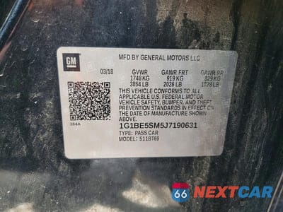Zdjęcie 12 z 12 samochodu: 2018 CHEVROLET CRUZE LT VIN:1G1BE5SM5J7190631 - miniatura