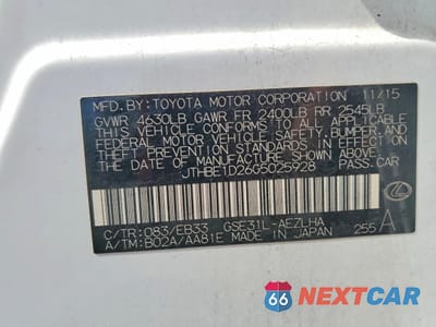 Zdjęcie 12 z 13 samochodu: 2016 LEXUS IS 350 BASE VIN:JTHBE1D26G5025928 - miniatura