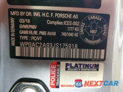 Zdjęcie 12 z 12 samochodu: 2018 PORSCHE 911 GT3 VIN:WP0AC2A93JS175918 - miniatura