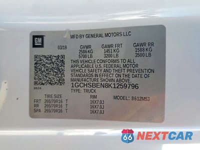 Zdjęcie 12 z 12 samochodu: 2019 CHEV COLORADO VIN:1GCHSBEN8K1259796 - miniatura