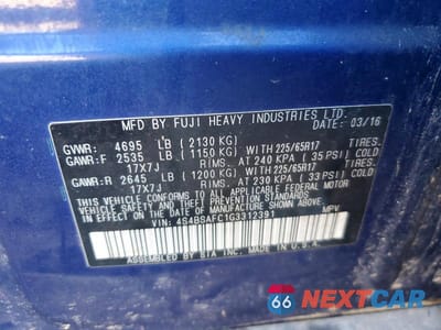 Zdjęcie 12 z 12 samochodu: 2016 SUBARU OUTBACK 2.5I PREMIUM VIN:4S4BSAFC1G3312391 - miniatura