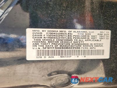 Zdjęcie 14 z 14 samochodu: 2013 HONDA PILOT EXL VIN:5FNYF3H69DB022596 - miniatura