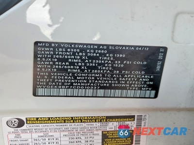 Zdjęcie 13 z 13 samochodu: 2012 VOLKSWAGEN TOUAREG V6 TDI VIN:WVGEK9BP7CD010337 - miniatura
