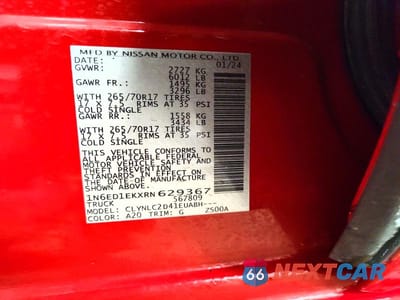 Zdjęcie 12 z 12 samochodu: 2024 NISSAN FRONTIER SV VIN:1N6ED1EKXRN629367 - miniatura