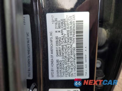 Zdjęcie 13 z 13 samochodu: 2018 HONDA ACCORD VIN:1HGCV1F90JA077362 - miniatura