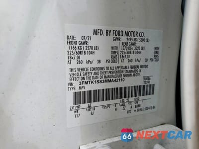 Zdjęcie 13 z 13 samochodu: 2021 FORD MUSTANG MACH-E SELECT VIN:3FMTK1SS3MMA42110 - miniatura