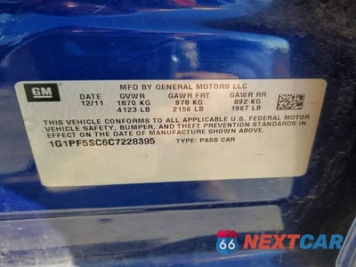 Zdjęcie 12 z 12 samochodu: 2012 CHEVROLET CRUZE LT VIN:1G1PF5SC6C7228395 - miniatura