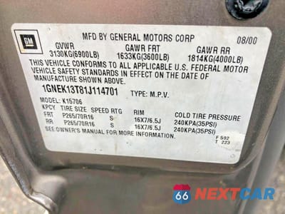 Zdjęcie 10 z 12 samochodu: 2001 CHEVROLET TAHOE K1500 VIN:1GNEK13T81J114701 - miniatura